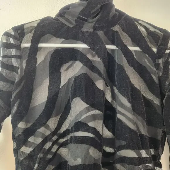 Just Cavalli Black Sheer Top Shirt Long Sleeve Size 40 US Small High Neck Velvet - Picture 2 of 9
